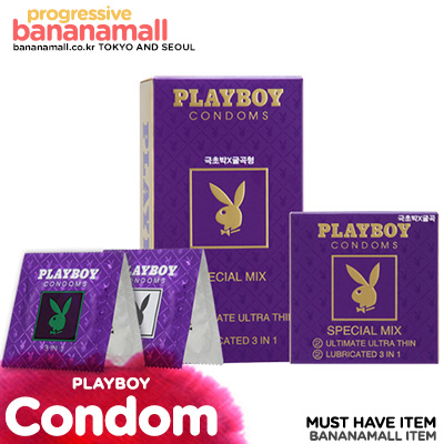 [미국 PLAYBOY] 플레이보이 콘돔 스페셜믹스-극초박형×굴곡형 세트(Playboy Condoms Special Mix)(ALC)(DJ)