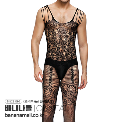 스트래피 숄더즈 플로랄 모티브 매쉬 바디스타킹 포 맨(Strappy Shoulders Floral Motif Mesh Black Bodystockings For Men) - 오예(MP160) (OHY)