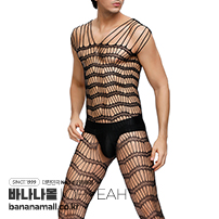 블랙 스트래피 숄더즈 쉬어 오픈 넷 바디스타킹 포 맨(Black Strappy Shoulders Sheer Open Net Bodystockings For Men) - 오예(MP155) (OHY)