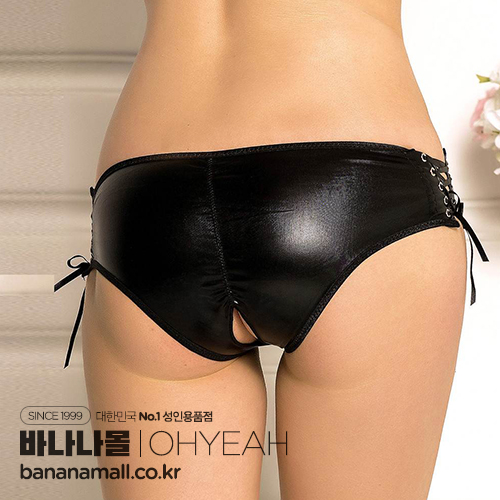 중복 등록 - 레더 오픈 크러치 스트래피 블랙 팬티(Leather Open Crotch Strappy Black Panty) - 오예(P5125) (OHY)